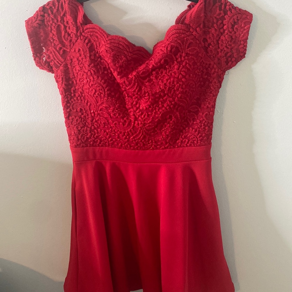 off the shoulder red dress